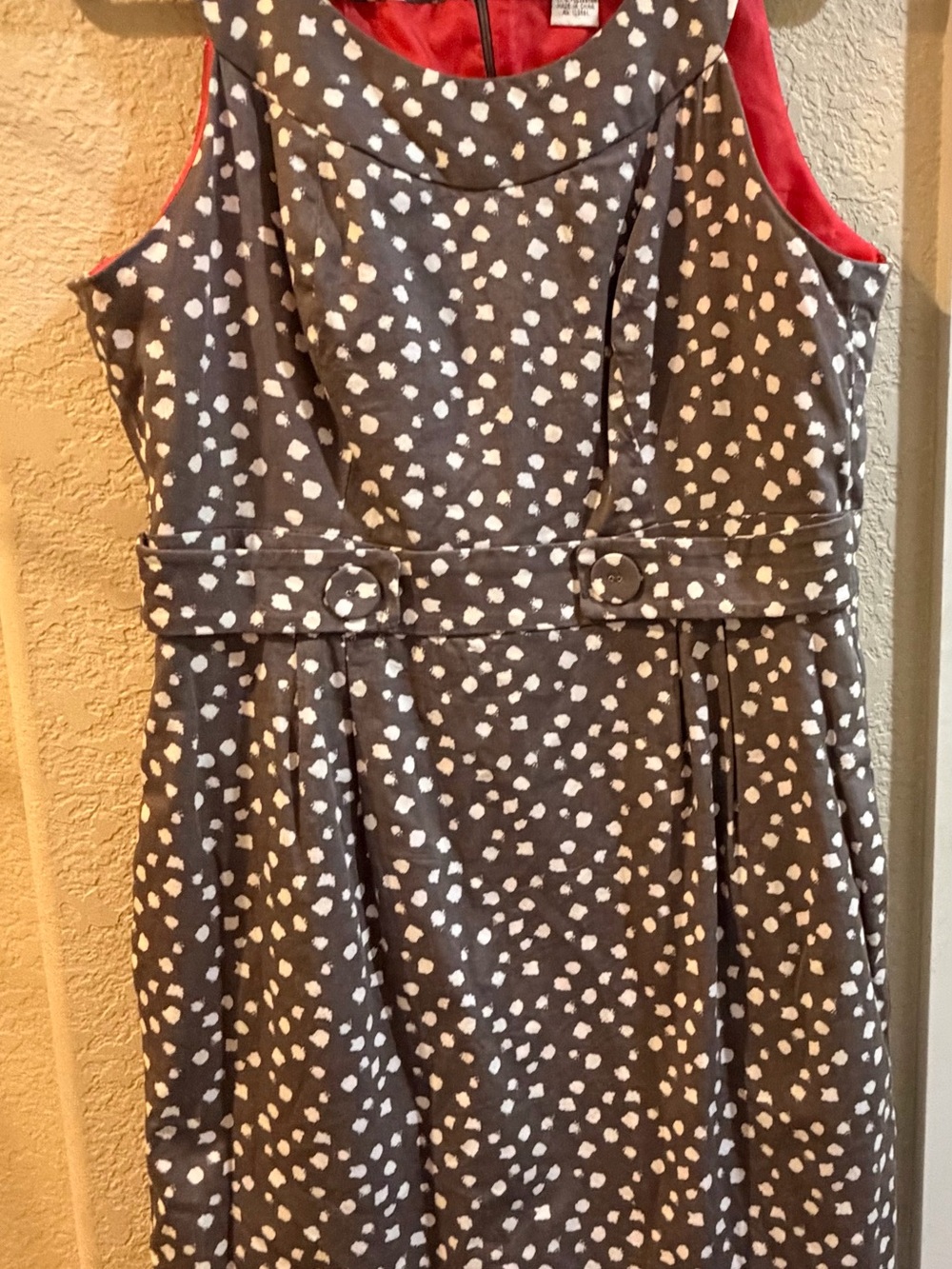 Robbie Bee Gray Polka Dot Midi Dress with Coral Lining